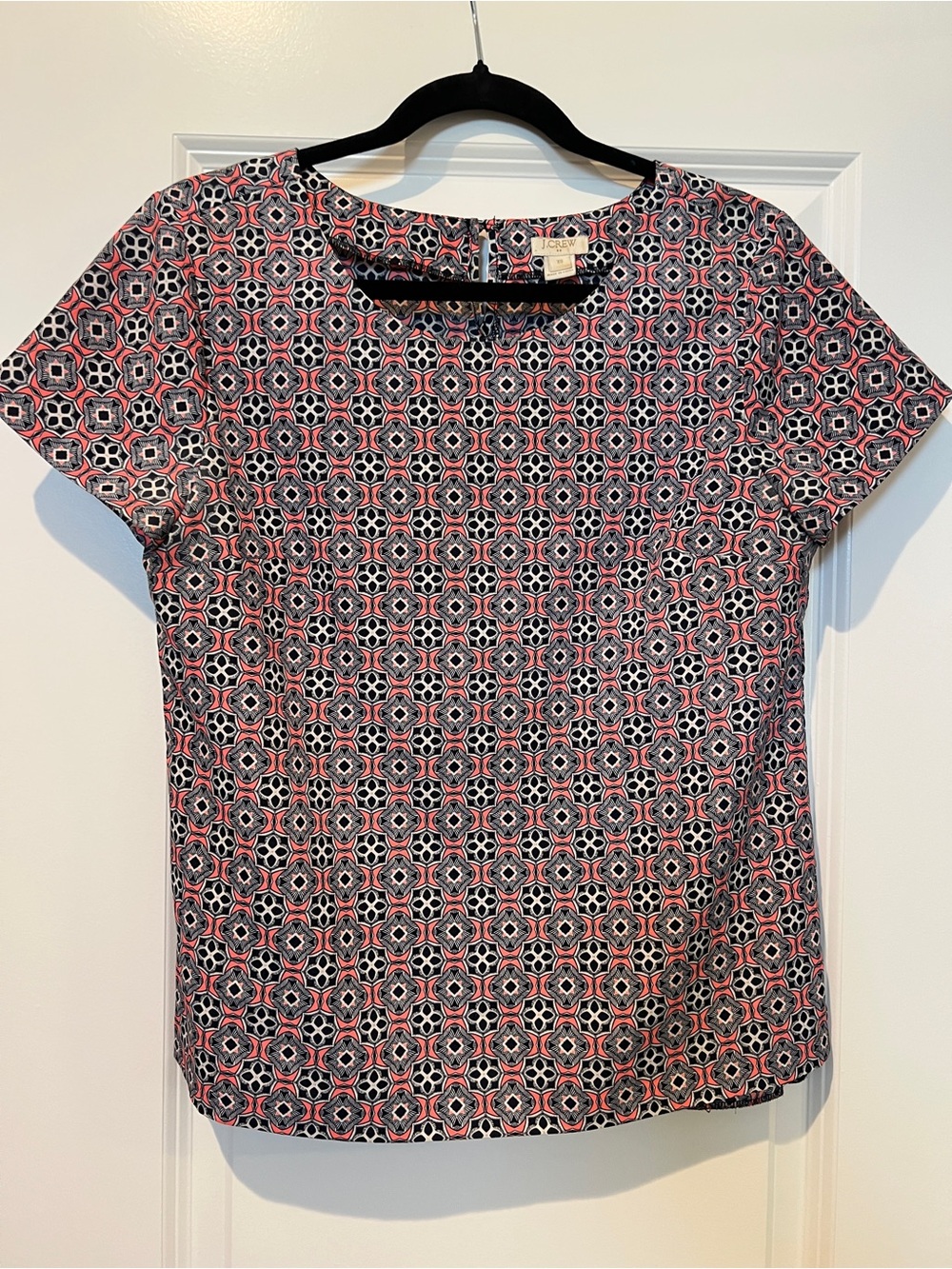 Pattern Pink Geometric Print Short Sleeve Blouse XS Career Casual Top J. Crew